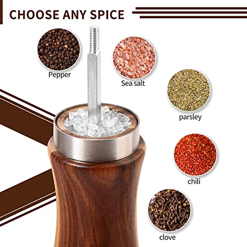 Vicenza Home Kitchen Salt And Pepper Grinder Set, Wooden Salt & Pepper Mills Set, Crafted Of Solid Acacia Wood With Stainless Steel Core, Refillable, Adjust For Customized Coarseness, 8 Inches Each #TOP2