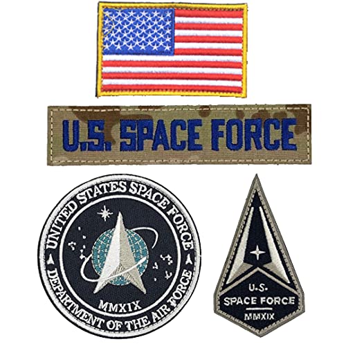 OYSTERBOY 4Pcs United States Space Force (USSF) Department of The Air Force MMXIX & America Flag Tactical Decorative Applique Hook & Loop Backing Patch for Combat Uniforms Cosplay Costume Clothing