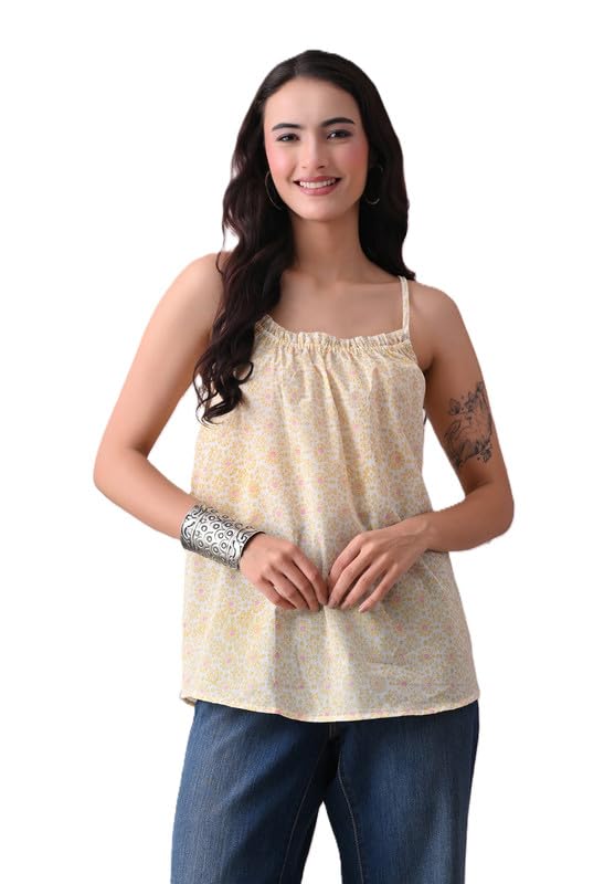Women’s Printed Sleeveless Top | V-Neck Ethnic Tunic | Casual & Office Wear Stylish Top for Women CLICKKART66_ T-02-S