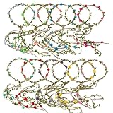 HOPEANT 12PCS Multicolor Flower Crown Floral Headband Wreath Garland Headbands, 16 Pieces Flowers Tie on Ratton and Hemp Rope,Unique Design for Women Wedding Party Photo Props