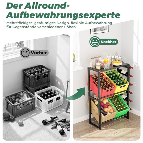 TESSTINA Getränkekistenregal mit Ablage für 4 Kisten, Trag.400KG, Kistenregal Metall, Getränkeregal, Regal Getränkekisten, Bierkistenregal, Vorratsregal, Kastenregal für Küche Balkon Camping, Schwarz