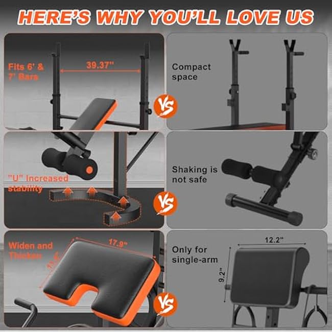 Fostoy Adjustable Weight Bench with Leg Extension, Preacher Curl & Butterfly Arm, 990lbs Heavy Duty Bench Press for Full Body Home Gym Workout
