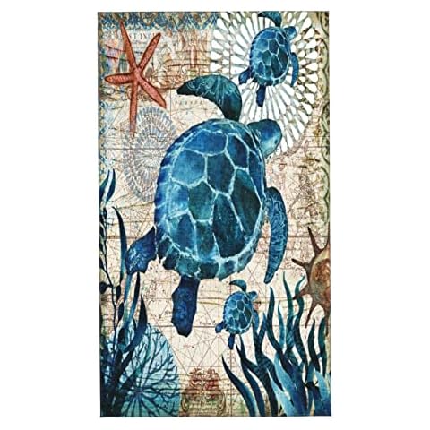 Sea Turtle Hand Towels for Bathroom Set of 2 Vintage Ocean Beach Theme Bathroom Hand Towel Ultra Soft Absorbent Small Bath Towels Kitchen Dish Guest Towel for Hotel,Spa,Gym,Home Decor 15.7"x27.5" Teal Cover