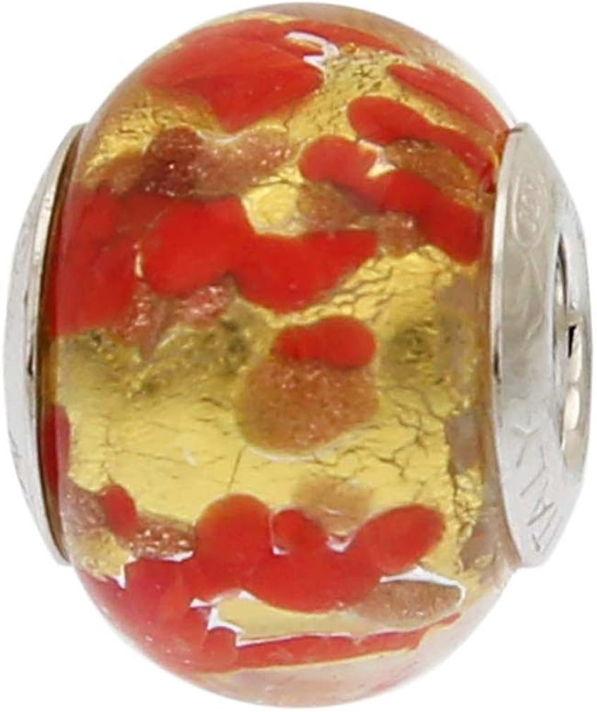 GlassOfVenice Murano Glass Red Gold Confetti Charm Bead