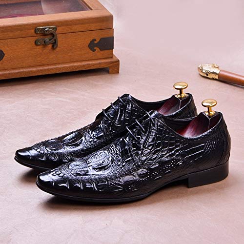 Business Oxford for Men Formal Dress Shoes Lace Up StyleGenuine Leather Embossed Crocodile Texture Pointed Toe Block Heel4