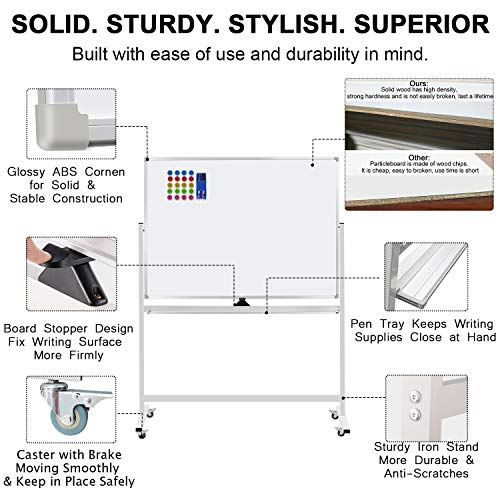 Image of Mobile Whiteboard on Wheels, 48 inchx36 inch Double-Sided Magnetic Dry Erase Board - Flipchart Easel for Office, Classroom & Home, Rolling Stand with Easy Flip Feature