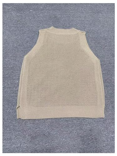 Image of SweatyRocks Women's Hollow Out Sleeveless Knit Top Crewneck Split Sweater Vest Khaki X-Large