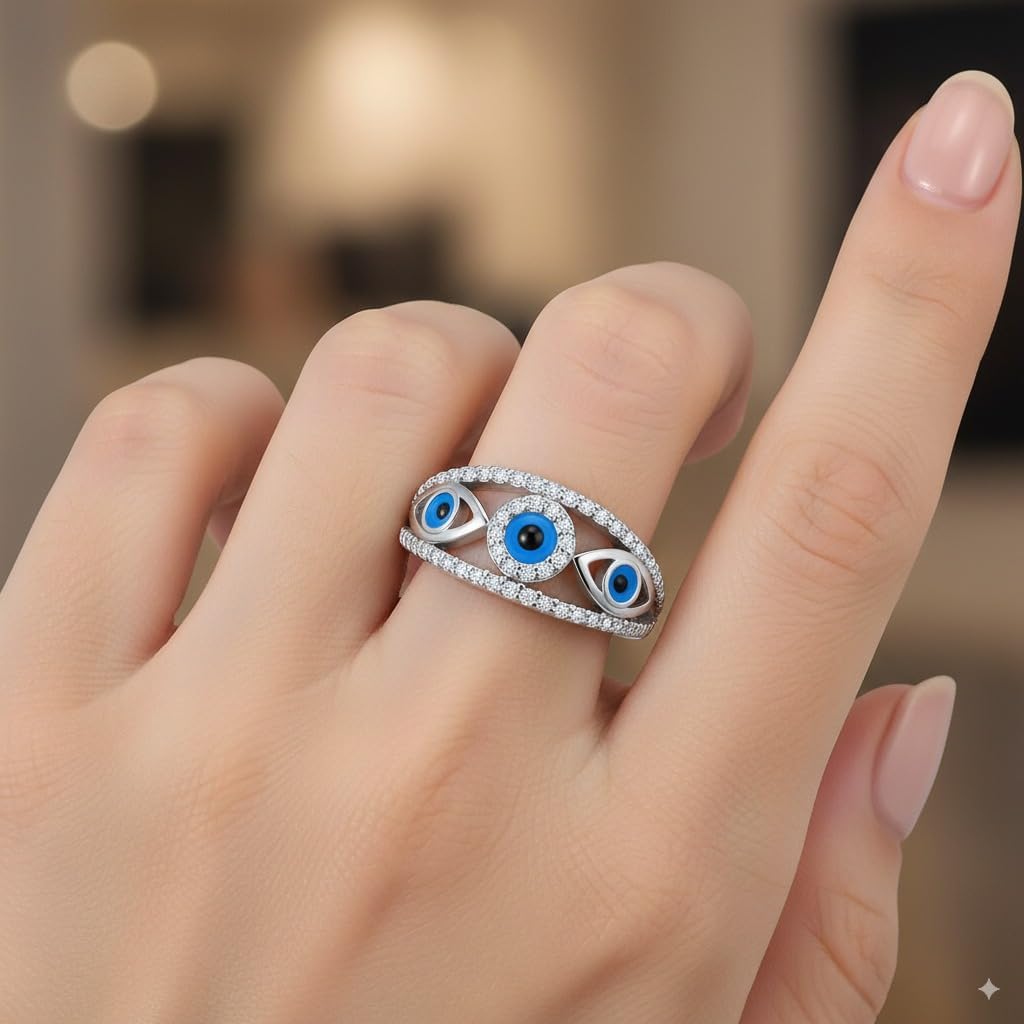 PEIMKO 925 Sterling Silver Evil Eyes Ring Vintage Turkish Enamel Blue Eye Stackable Adjustable Ring for Women Birthday Gifts - Image 5