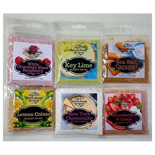 Spice Exchange Dip Mix 6 Variety Pack - Includes 1 packet each of New York Cheese Cake – Sea Salt Caramel – White Chocolate Black Raspberry - Key Lime – Strawberries & Cream – Lemon Crème