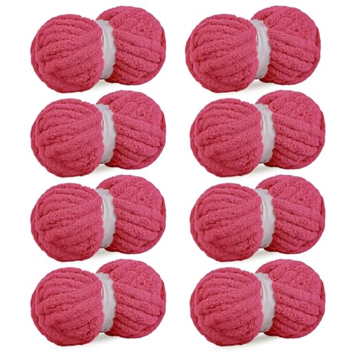 CAHOVY Rose Pink Chunky Chenille Yarn for Crocheting Bulky Thick Fluffy Yarn for Knitting Super Bulky Hand Blanket Soft Plush Yarn Crochet Carpet/Scarf/Cushion/ 8 Jumbo Pack(63.76oz/197.68yd