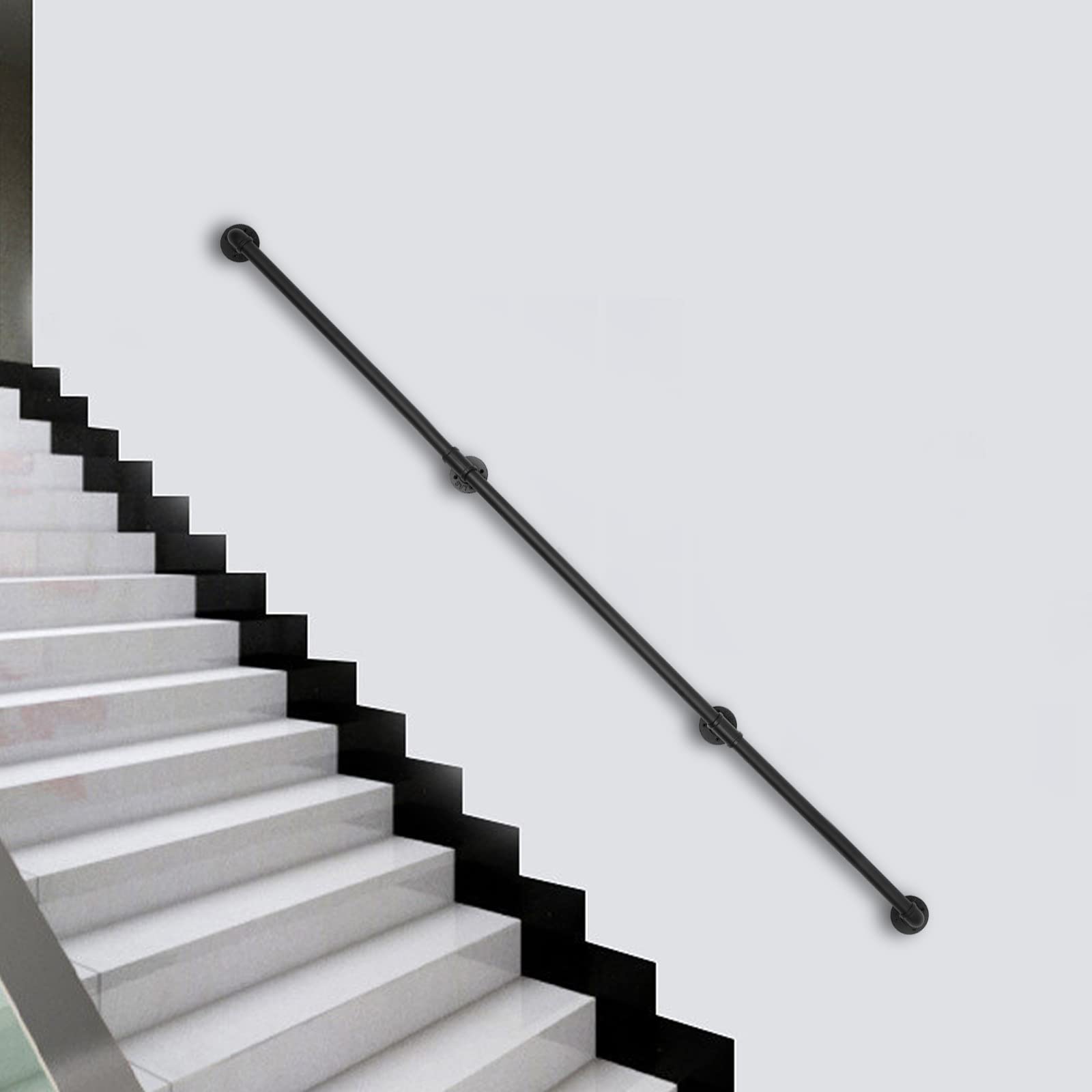 LWJSOCP Staircase Handrail 2.44m Stair Handrail Thickened Industrial Handrail Brackets, Handrails for Indoor Stairs,Outdoor Stair Railing,Wall Mounted Indoor Railing Kit,Φ3.2cm (8 Ft, 3 Section)