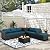 Valita Patio Furniture Set with Storage Box 5 Pieces Black Wicker Outdoor Couch Sectional with Glass Table and Non-Slip Cushions and Furniture Covers, Peacock Blue