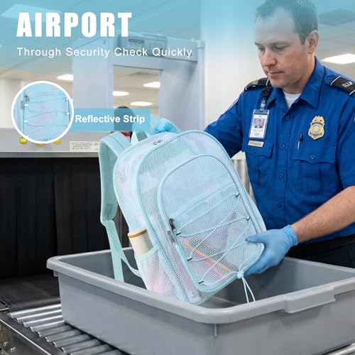 Image of COVAX Mesh Backpack for School Heavy Duty Semi-Transparent Bookbags for Beach, Swimming, Sports, Work, Travel (Light Blue)