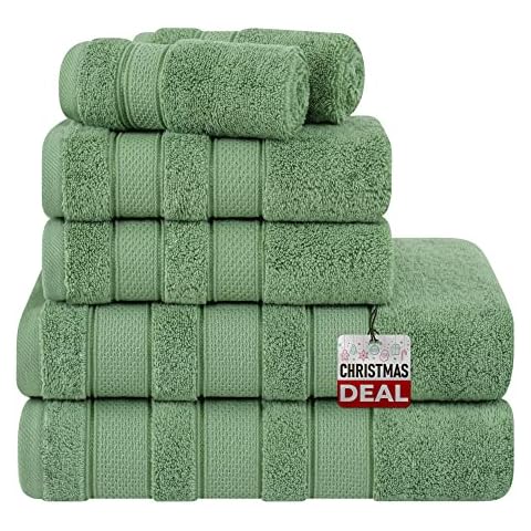 American Soft Linen Salem Bath Towel Set, 6 Piece Towels for Bathroom, 100% Turkish Combed Zero Twist Cotton, 2 Bath Towels 2 Hand Towels 2 Washcloths, Sage Green Cover