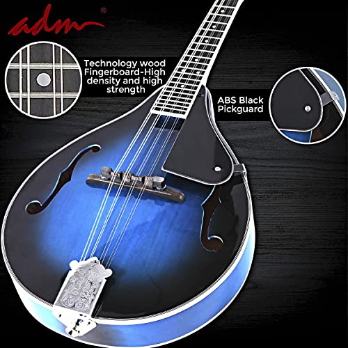 ADM Acoustic Mandolin Instrument Kit Music A Style for Kids Students Adults Wood Mandolins Beginner Set With Bag, Tuner, EQ, Strap, Strings, Picks and Hanger, Blue - Image 4
