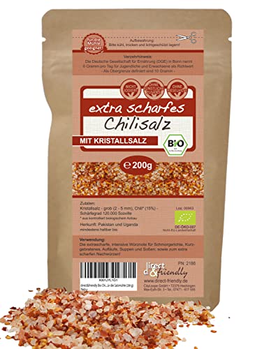direct&friendly Bio Chili Salz grobes Kristallsalz mit extra scharfer Bio Chili ideal für die Salzmühle Cover