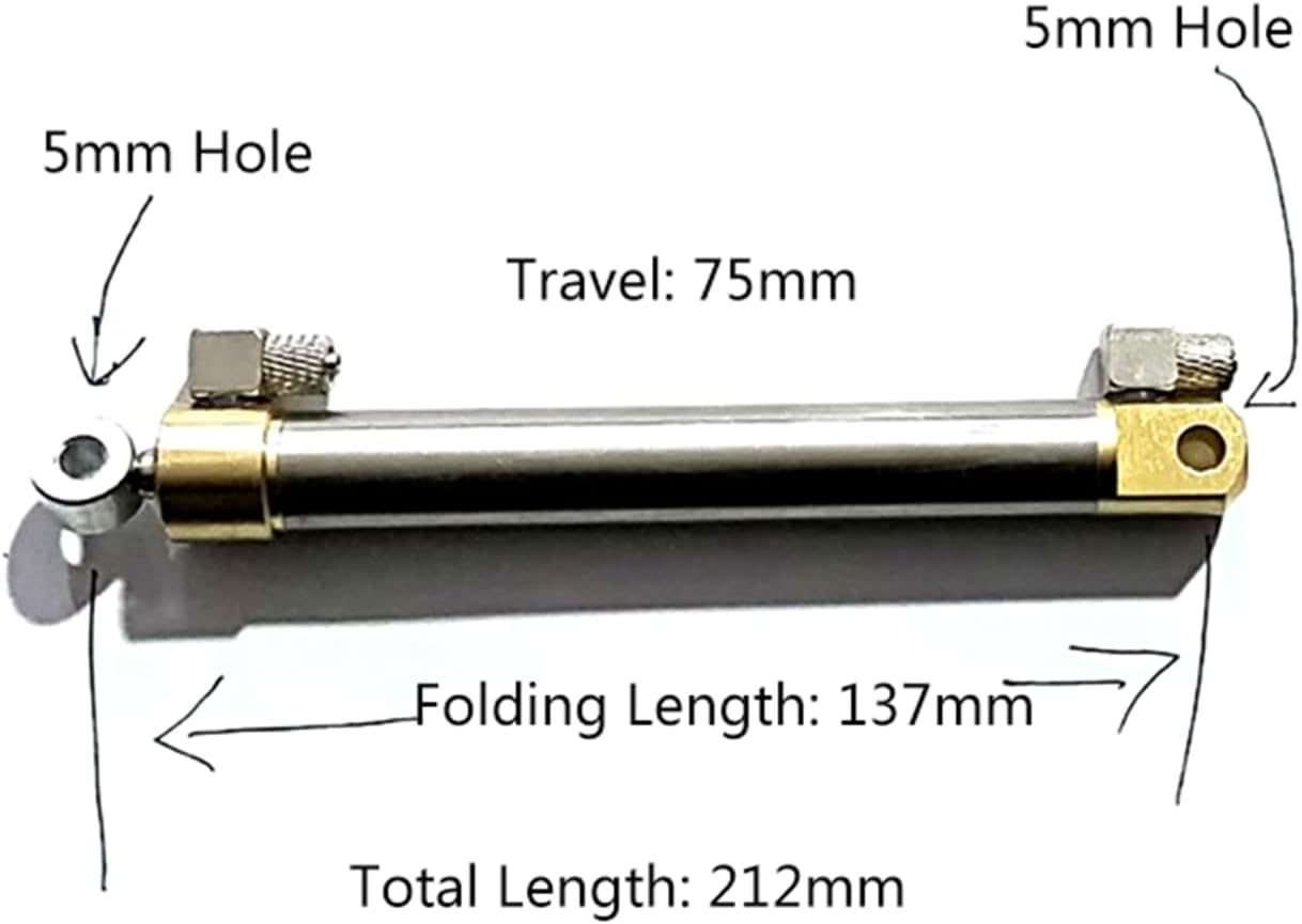Mini Hydraulic Cylinder for RC Models - 55/75/90mm Stroke Stainless Steel Actuator Compatible with RC Excavator Bulldozer DIY Projects (75mm)