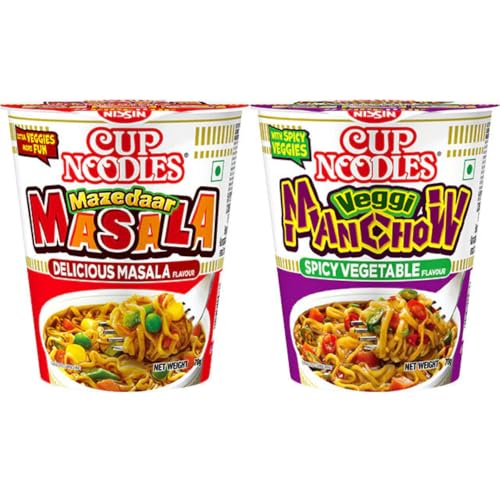 Image of Nissin Cup Noodles Variety Pack - Mazedaar Masala & Veggie Manchow Instant Noodles Combo | Ideal for Travel & Adventures | Quick, Flavorful Snack On-the-Go | 45g Each (Pack of 2)