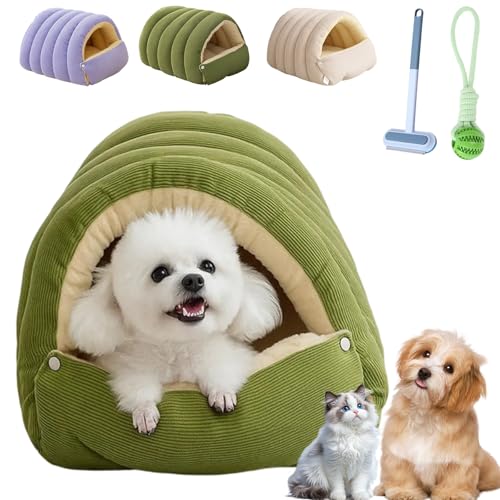 Cozy Cave Pet Retreat, 2-In-1 Foldable Plush Pet Cave Bed, Cat Igloo Bed With Removable Cushion, Nonslip Base, Washable Cover, for Cats And Small Dog (green,L)