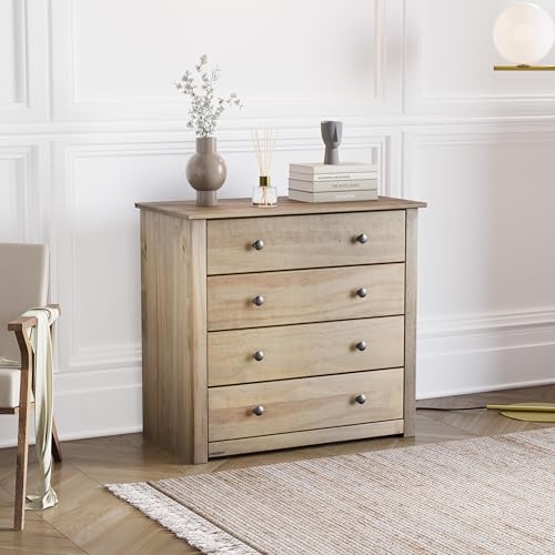 Vida Designs Panama Commode à 4 tiroirs en pin Massif Finition chêne ciré, Marron