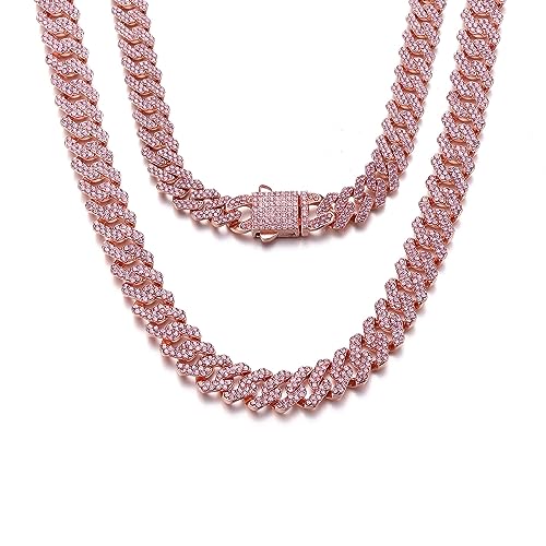 HIPBLING Cuban Link Chain for Women Diamond Miami Cuban Choker Necklace 12mm Pink Crystal Iced Out Chain Bling Hip Hop Jewelry for Womens Gift