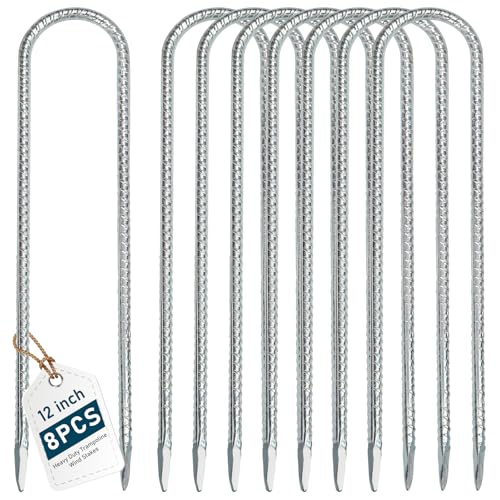 Trampoline Stakes 12inch, Heavy Duty Trampolines Anchors High Wind Tram poline Ground Anchors Ground Stakes Galvanized Steel Trampoline Accessories (8)
