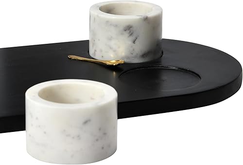 Miniatura 9 de Bloomingville Bloomingville - Bandeja de madera de mango con 2 cuencos de mármol y cuchara de acero inoxidable con acabado dorado, juego de 4