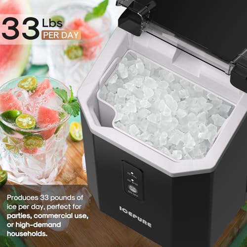 Image of ICEPURE Nugget Ice Makers Countertop with App, Portable Ice Machine with WiFi, 33lbs in 24H, Ready in 5-10 Mins, Self Cleaning，Small Ice Maker with Basket Scoop, for Home /Kitchen /Party /RV /Camping