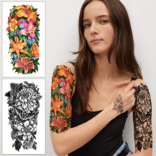 Soovsy 46 Sheets Full Arm Temporary Tattoo With Skull, Temporary Tattoo Sleeves For Men, Sleeve Tattoos Temporary Realistic Full Sleeve Temporary Tattoos Semi Permanent Tattoo For Women Fake Tattoos That Look Real #TOP6