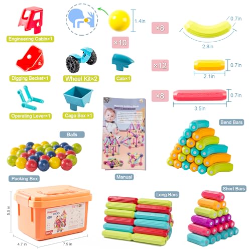 Titrot Magnetic Blocks Kids Toys, Magnetic Building Sticks STEM Educational Sensory Toy Preschool Learning Montessori Toys for Toddlers Boys Girls Ages 3-8 with 1 Car - Image 7