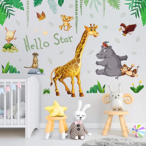 Stickers Muraux Enfants, Stickers Animaux Stickers Chambre Bebe Enfant Stickers Jungle Chambre Enfant Girafe Singe Deco Decoration Chambre Bebe Stickers Muraux Chambre Pour Garçons, Filles