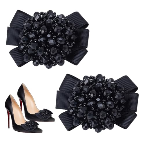 HOBBIESAY 2 piezas de clips para zapatos con lazo de cinta negra elegantes, charms para zapatos con cuentas de cristal, clips para zapatos con decoración de hebilla para mujeres, accesorios para