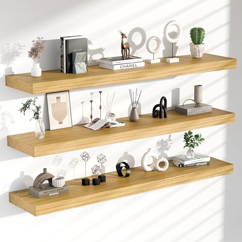 TEDIDUWA 3-Pack Paulownia Floating Shelves 60 Natural