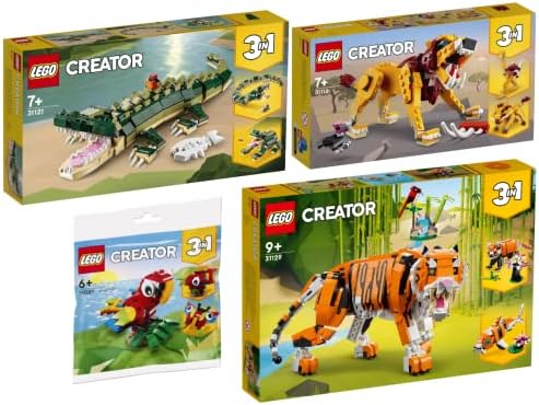 LEGO Creator 4 Piece Set - 31129 Majestic Tiger, 31121 Crocodile