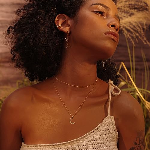 Image of Fettero Pendant Necklace Gold Choker Layered Coin Open Karma Circle Full New Crescent Moon 14K Gold Plated Simple Dainty Necklaces for Women Jewelry Gift