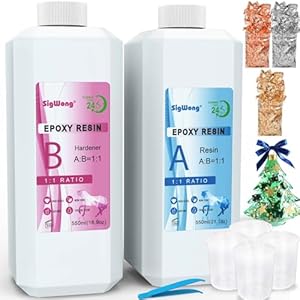 Epoxy Resin Clear Crystal Coating Kit 40oz – 2 Part Casting Resin for Art, Craft, Jewelry Making, River Tables, Bonus Gloves, Measuring Cup, Wooden Sticks, Dropper, Gold Foil Flakes and Tweezers