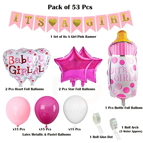 Image of Rozi Decoration It's a Girl Theme Pink Decorations Combo Kit for Baby Girls, Baby Shower Decorations Items, 1st Birthday Decorations