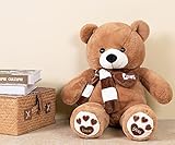 YunNasi Teddybär Groß Riesen Teddy Bär Braun 100cm Plüschtier Kuscheltier Stofftier Teddybär mit Herz und Schal