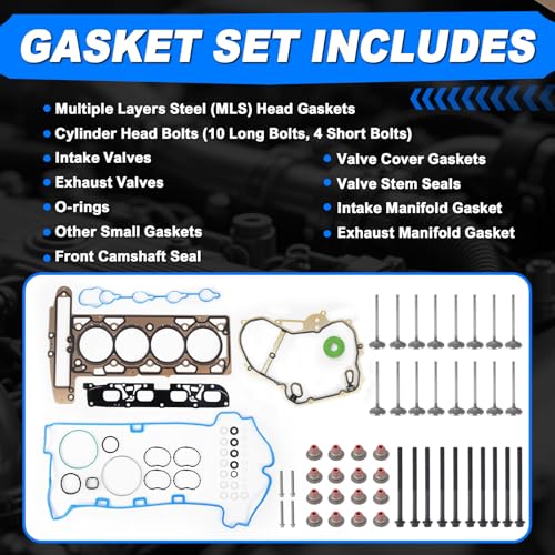Image of Head Gasket Set w /Intake & Exhaust Valves Kit for 2010-2017 Chevy Equinox /Captiva Sport /Malibu, for GMC Terrain, for Buick Lacrosse /Regal 2.4L HS26517PT