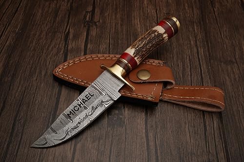 8 inch Handmade Personalized Damascus Knife set for Groomsmen gifts | Fixed blade knife for Survival, Camping, Bushcraft Ergonomic