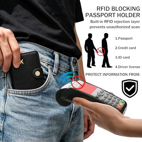 Image of ZOPPEN Passport Holder for Travel Essentials, RFID Blocking PU Leather Water-Resistant Lightweight Passport Cover with Multiple Card Slots, Easy to Carry Travel Wallet for Women Men, Black