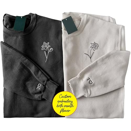 GODMERCH Custom Embroidered Birth Month Birth Flower Sweatshirt, Crewneck Sweatshirts For Women, Flower Sweatshirts, Gift For Her, Birthday Gift Ideas, Birthday Gifts For Women