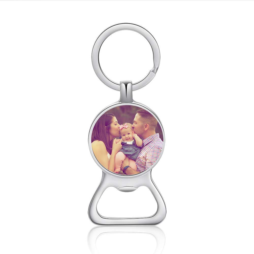 Personalised Silver Photo Keychain Custom Bottle Opener Keyring for Men Dad Grandad Keychains Engraved Text Beer Opener Boyfriend Gift Idea for Him Memorial Birthday Father Day Love Gift