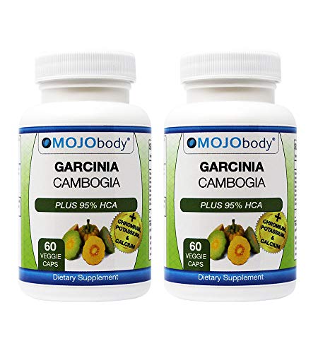 MOJObody 2PK Garcinia Cambogia Plus 95% HCA & Chromium, Potassium & Calcium Supports ?Appetite Suppression, ?Reduces Stress, 1400mg per Serving, 60 Veggie Capsules Each Bottle