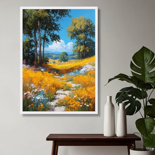 Toile prairie de fleurs sauvages XBTYKPB 60x90cm avec cadre intérieur