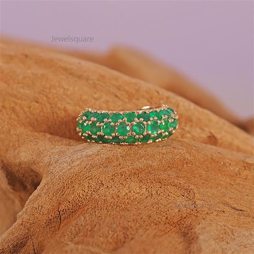 Natural Emerald Triple Layer Ear Cuff, 9k, 14k & 18k Yellow Gold Cuff Earring, Zambian Emerald Ear Cuff, Wedding Cuff Earring4