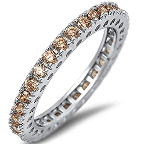 Oxford Diamond Co Eternity Wedding Band Champagne Cubic Zirconia .925 Sterling Silver Band 9