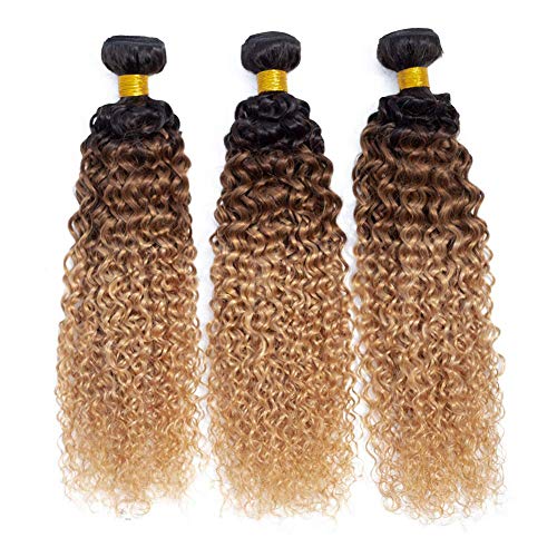 10A Ombre Brazilian Virgin Curly Hair 3 Bundles (T1B/30/27,16" 18" 20") Ombre Virgin Remy Kinky Curly Human Hair Weave Bundles 100% Unprocessed Virgin Remy Hair Bundles 3 Tone Ombre Bundles