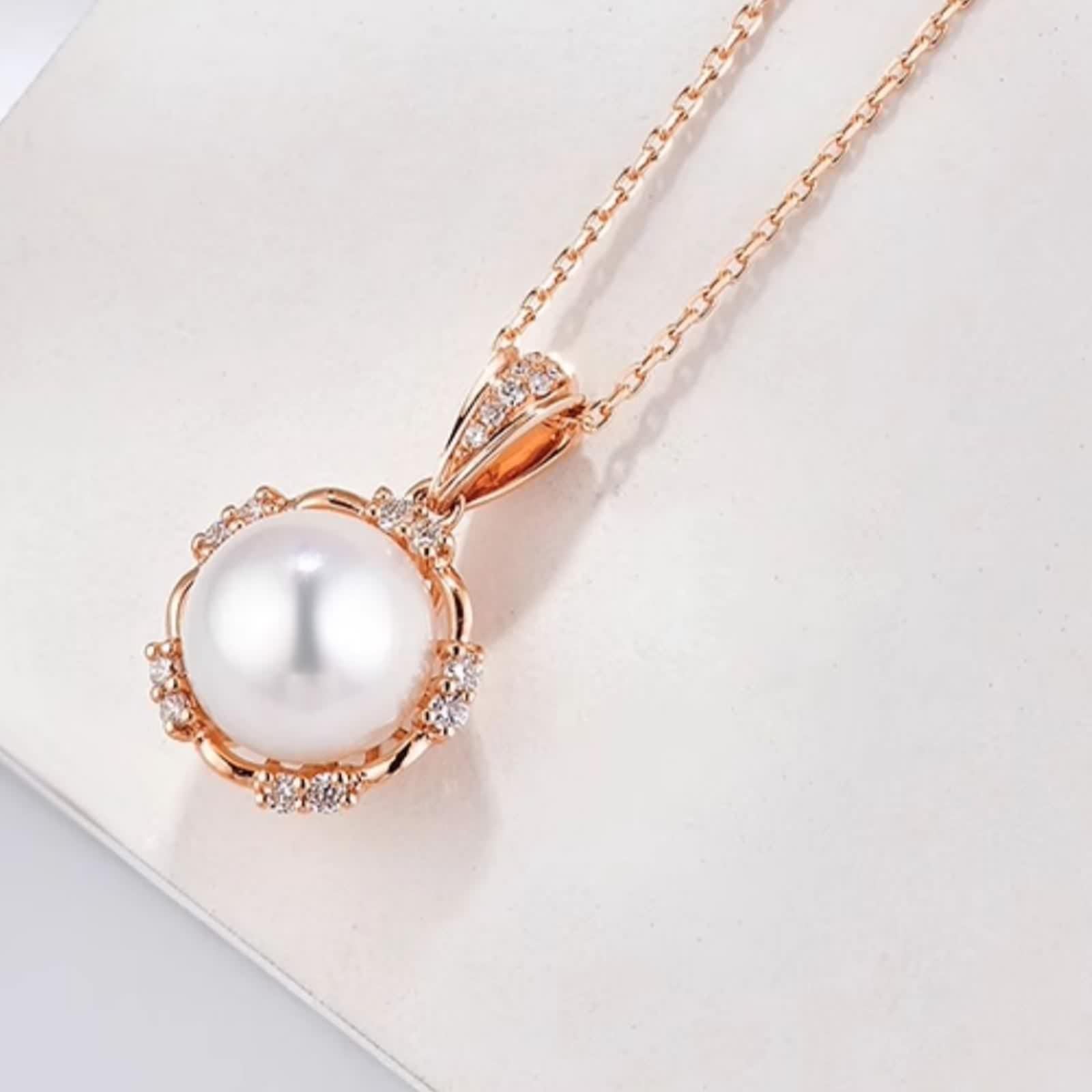 Halskette Damen Anhänger, Kette Lang Weiß Diamant Elegant Echter Schmuck 9K/14K/18K Roségold