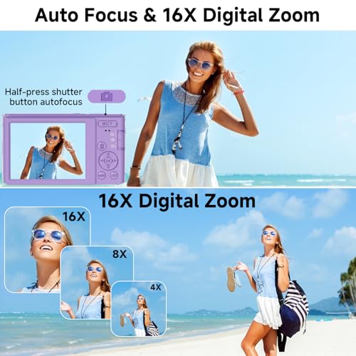 Foto de Cámara digital, cámara digital FHD 4K de 44 MP, zoom digital 16X, cámara digital de punto y disparo con 3 luces de llenado LED, tarjeta SD de 64 GB, cámara compacta para niños, adolescentes, niños y (imagen 6)